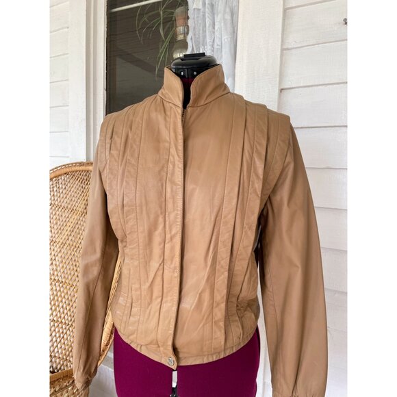 Vintage 1980s Sara International Womens Leather Tan Jacket Size 8 - Picture 11 of 16